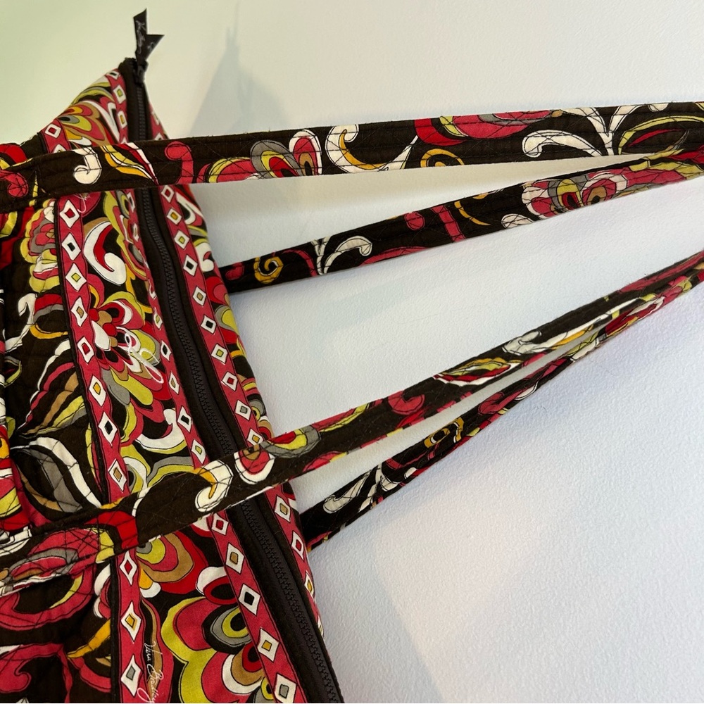 Vera Bradley Puccini Tote Bag Purse Brown Yellow Pink White Pockets Large - Picture 11 of 12